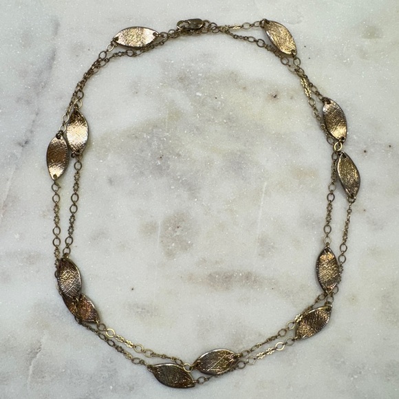 Textured Gold Tone Leaf Link Necklace - Picture 5 of 6